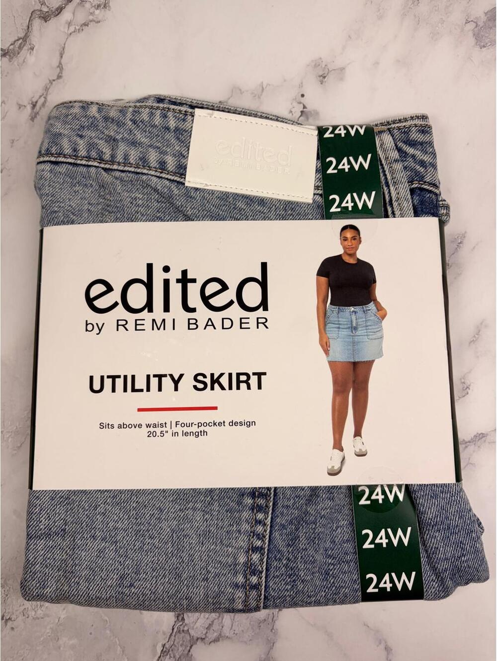 Edited by Remi Bader Utility Denim Skirt 24W Light Wash Plus Size High Rise NWT